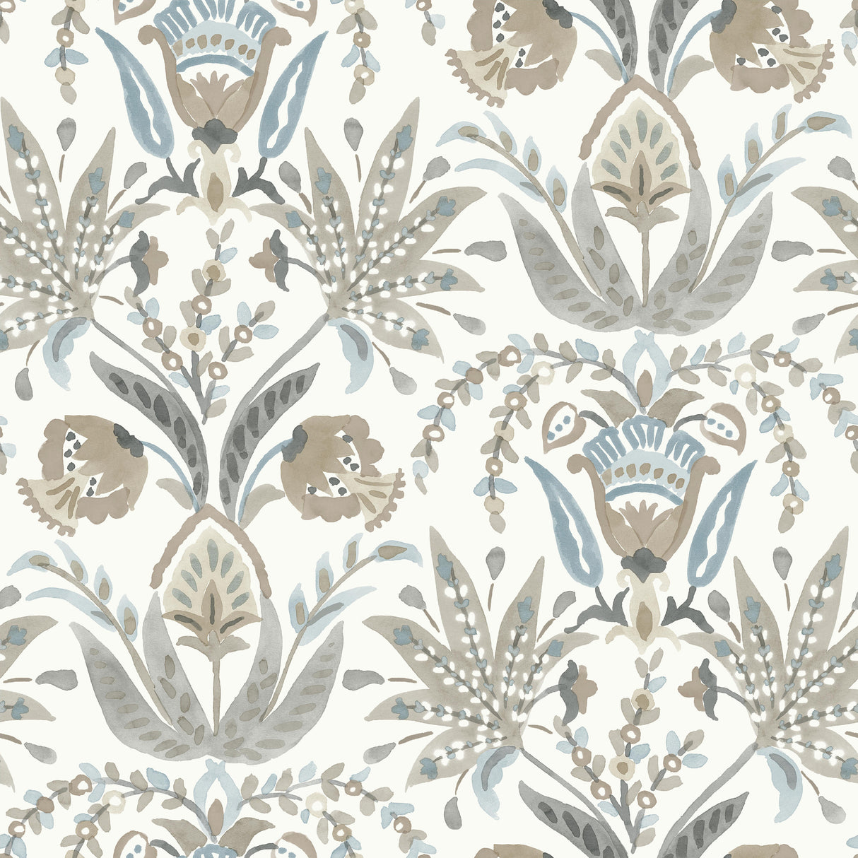 York MN1915 Seaside Jacobean Taupe & Blue Wallpaper