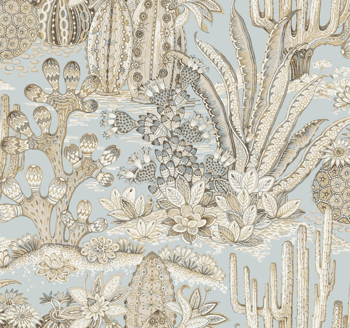 York MT5634 Lotus Land Cacti Sky Blue Wallpaper - Eade's Wallpaper