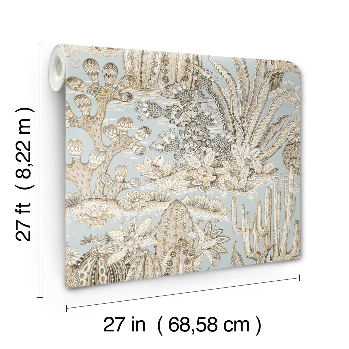 York MT5634 Lotus Land Cacti Sky Blue Wallpaper - Eade's Wallpaper