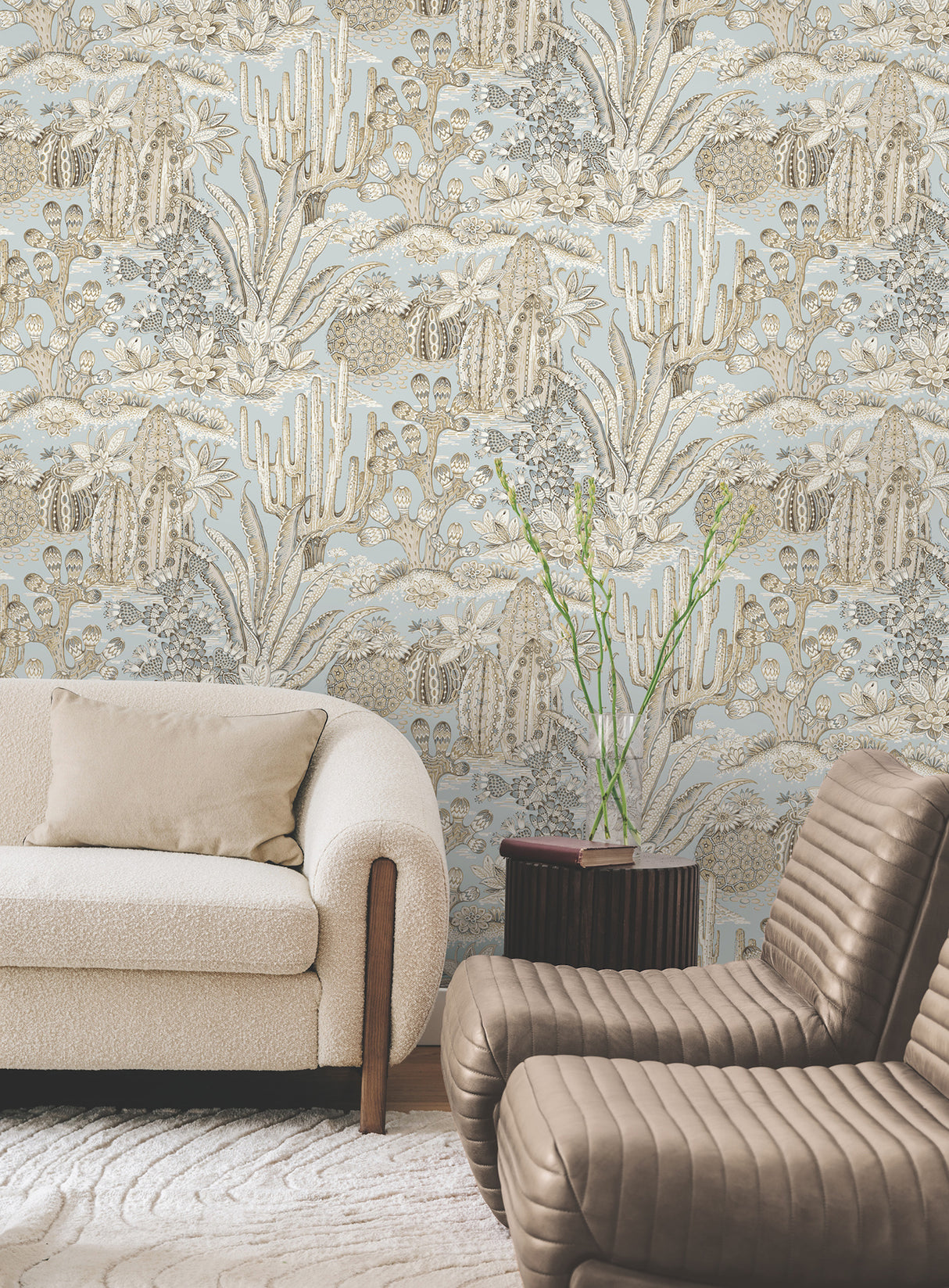 York MT5634 Lotus Land Cacti Sky Blue Wallpaper - Eade's Wallpaper