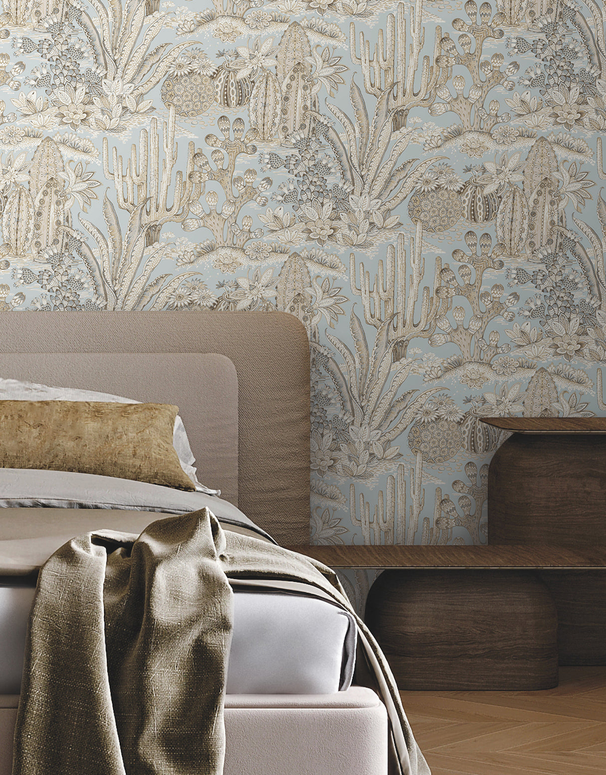 York MT5634 Lotus Land Cacti Sky Blue Wallpaper - Eade's Wallpaper