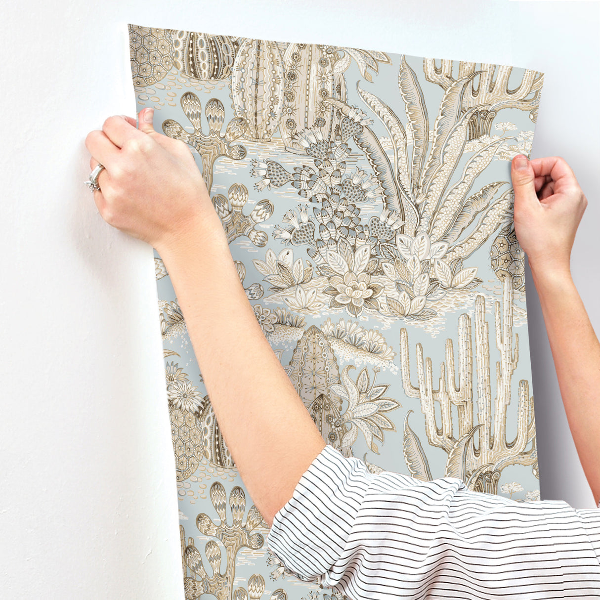 York MT5634 Lotus Land Cacti Sky Blue Wallpaper - Eade's Wallpaper