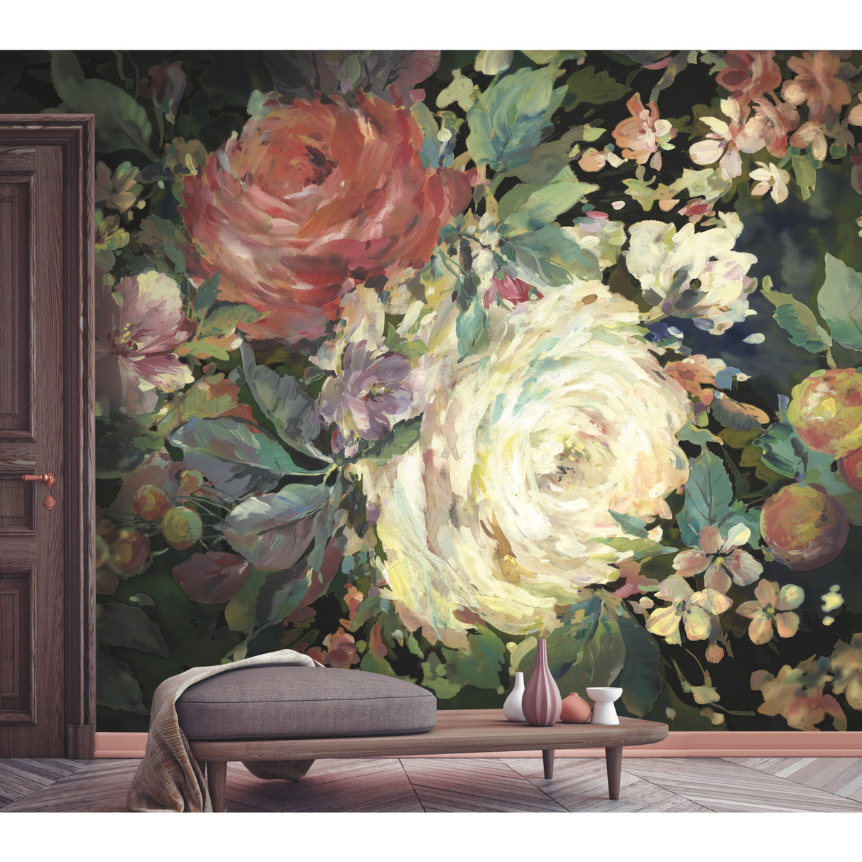 York MU0246M Impressionist Floral Red Wall Mural