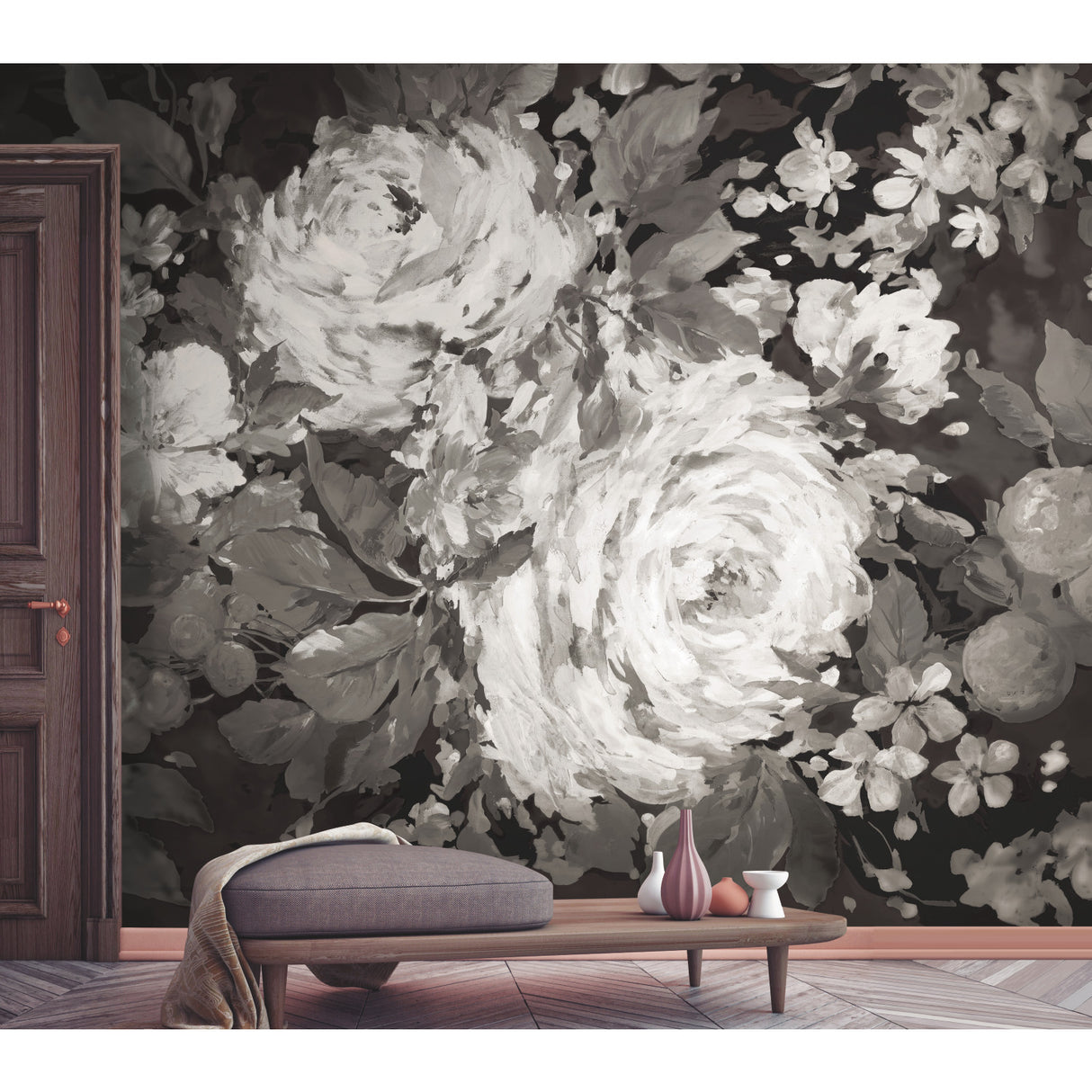 York MU0248M Impressionist Floral Grey Wall Mural
