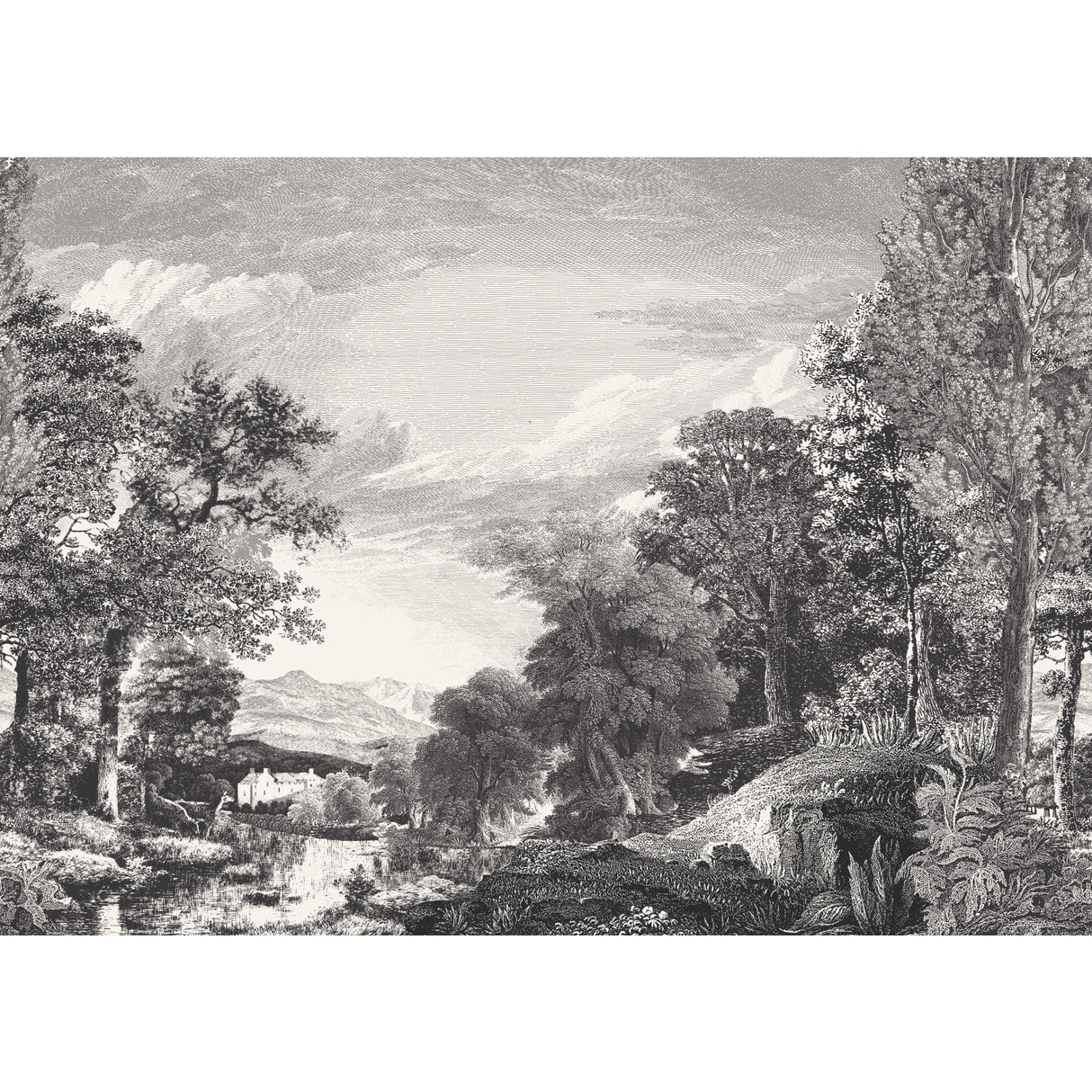 York MU0270M Provincial Scenic Black Wall Mural