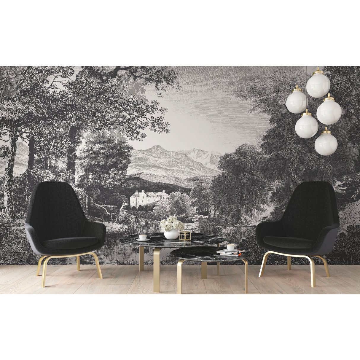 York MU0270M Provincial Scenic Black Wall Mural