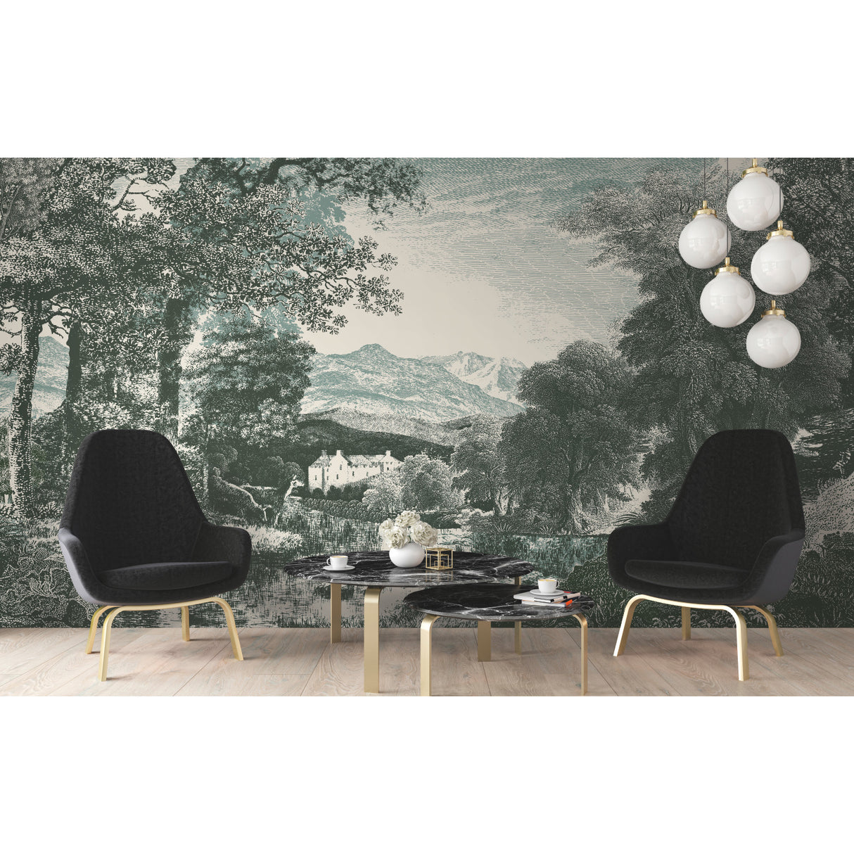York MU0272M Provincial Scenic Teal Wall Mural