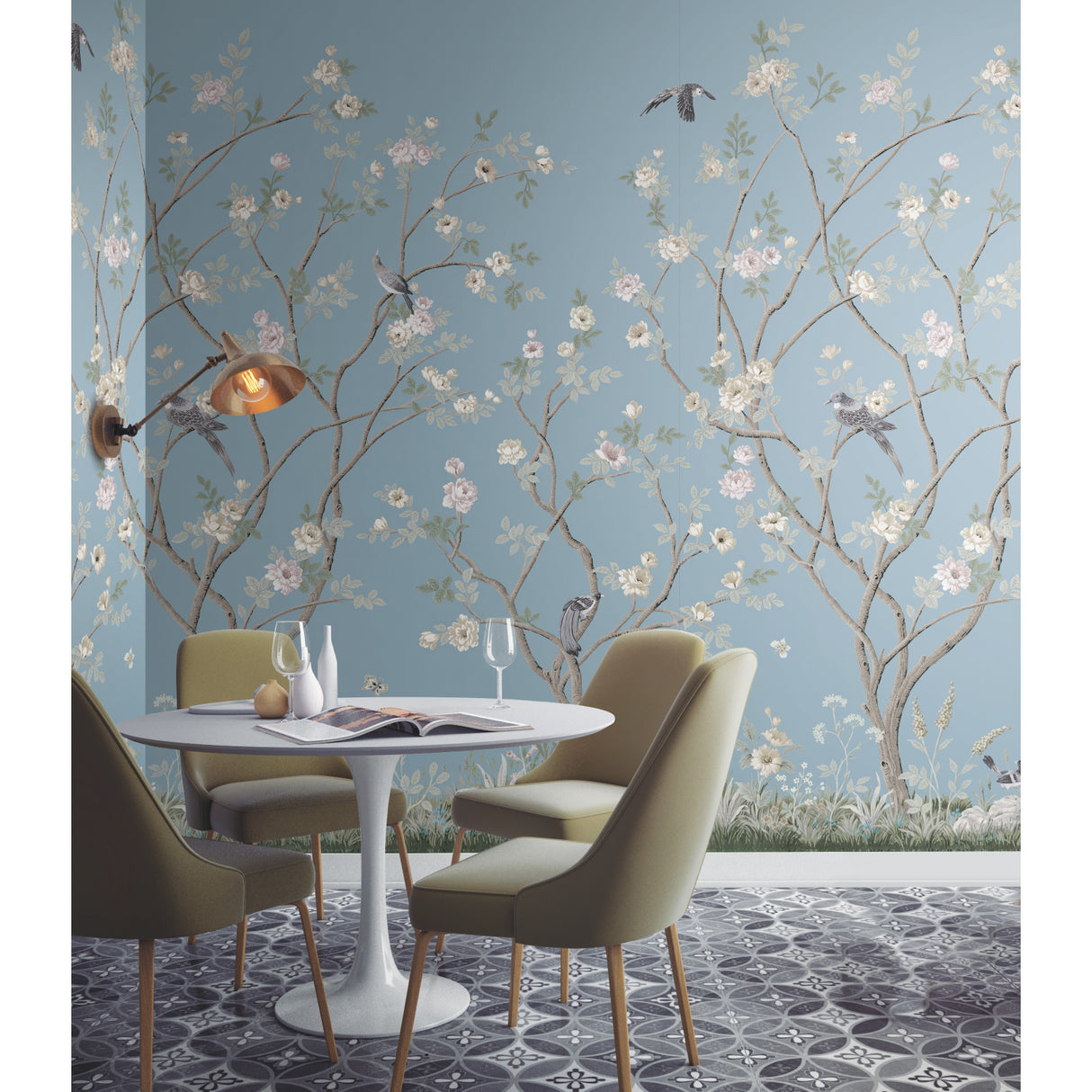 York MU0314M Lingering Garden Light Blue Wall Mural