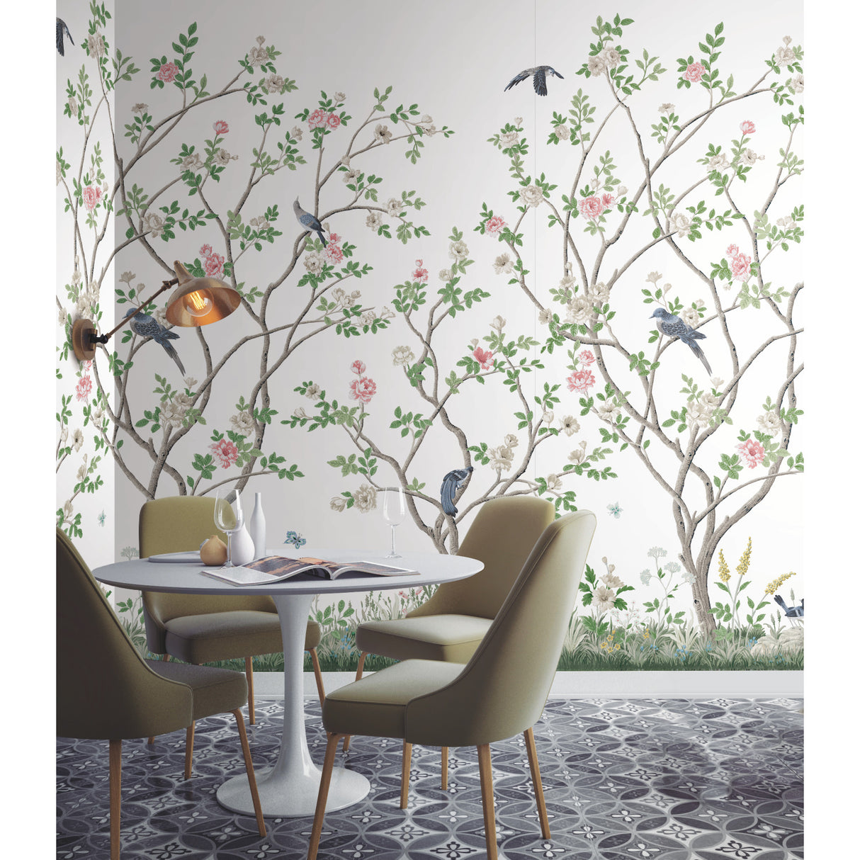 York MU0317M Lingering Garden White Wall Mural