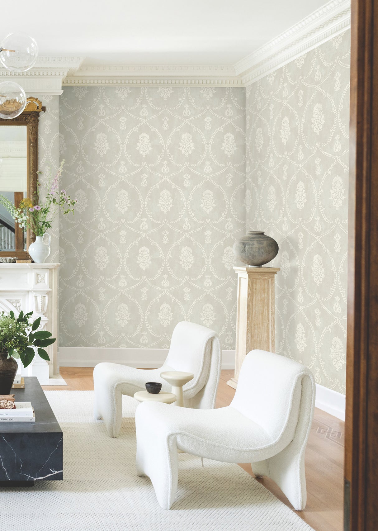 Ronald Redding MX9642 Royal Damask Soft Grey Wallpaper - Eade's Wallpaper