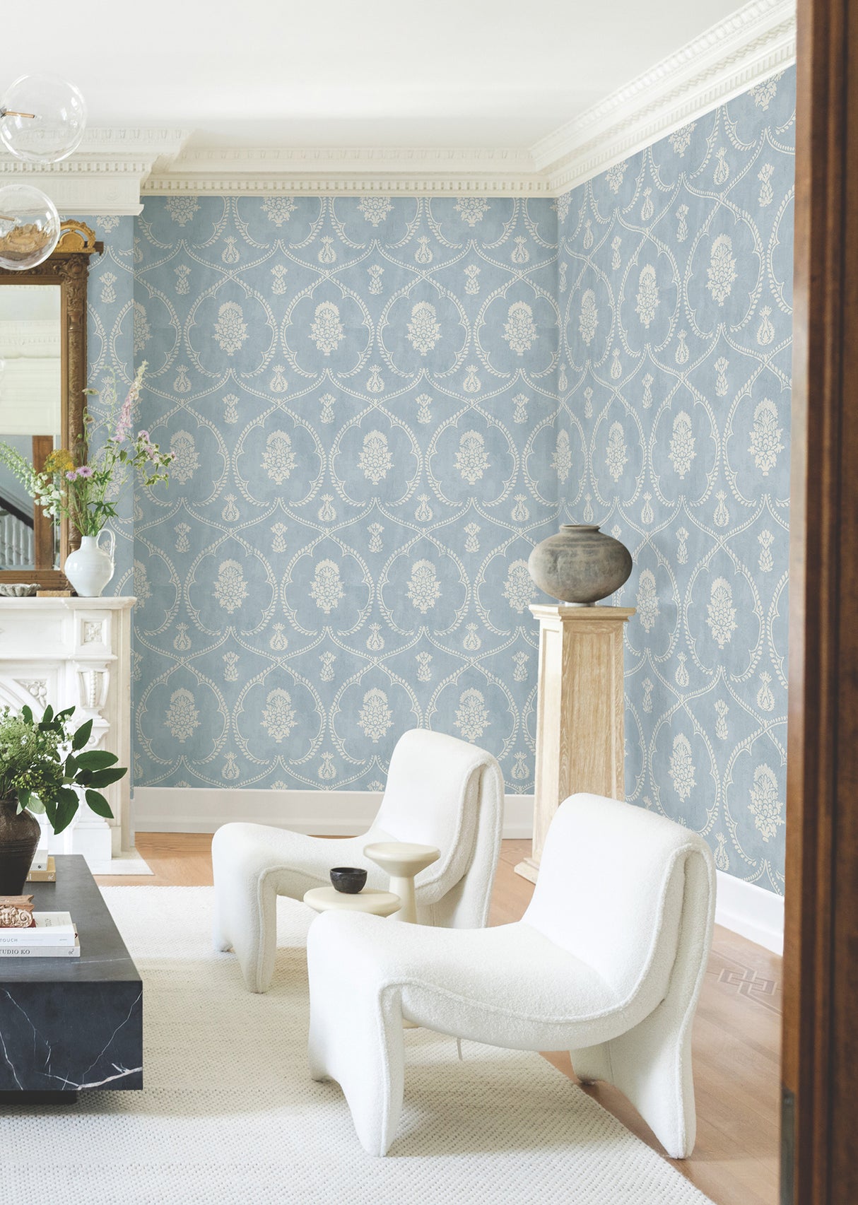 Ronald Redding MX9644 Royal Damask Blue Wallpaper - Eade's Wallpaper