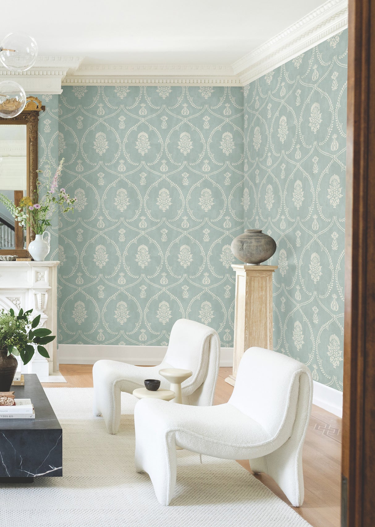 Ronald Redding MX9645 Royal Damask Jade Wallpaper - Eade's Wallpaper