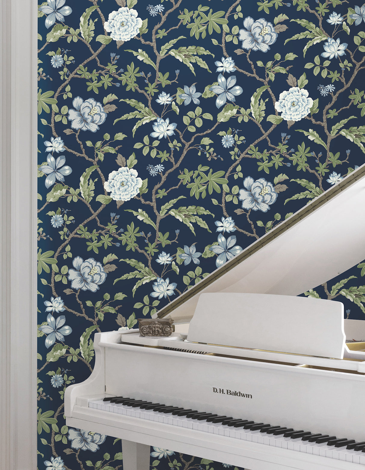 Ronald Redding MX9652 Courtyard Botanical Navy Wallpaper - Eade's Wallpaper