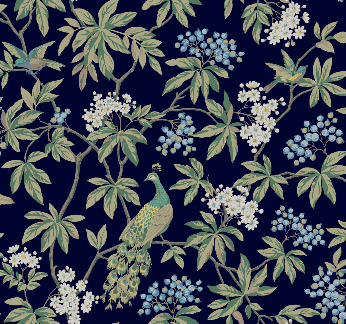 Ronald Redding MX9661 Peacock Estate Navy Wallpaper - Eade's Wallpaper