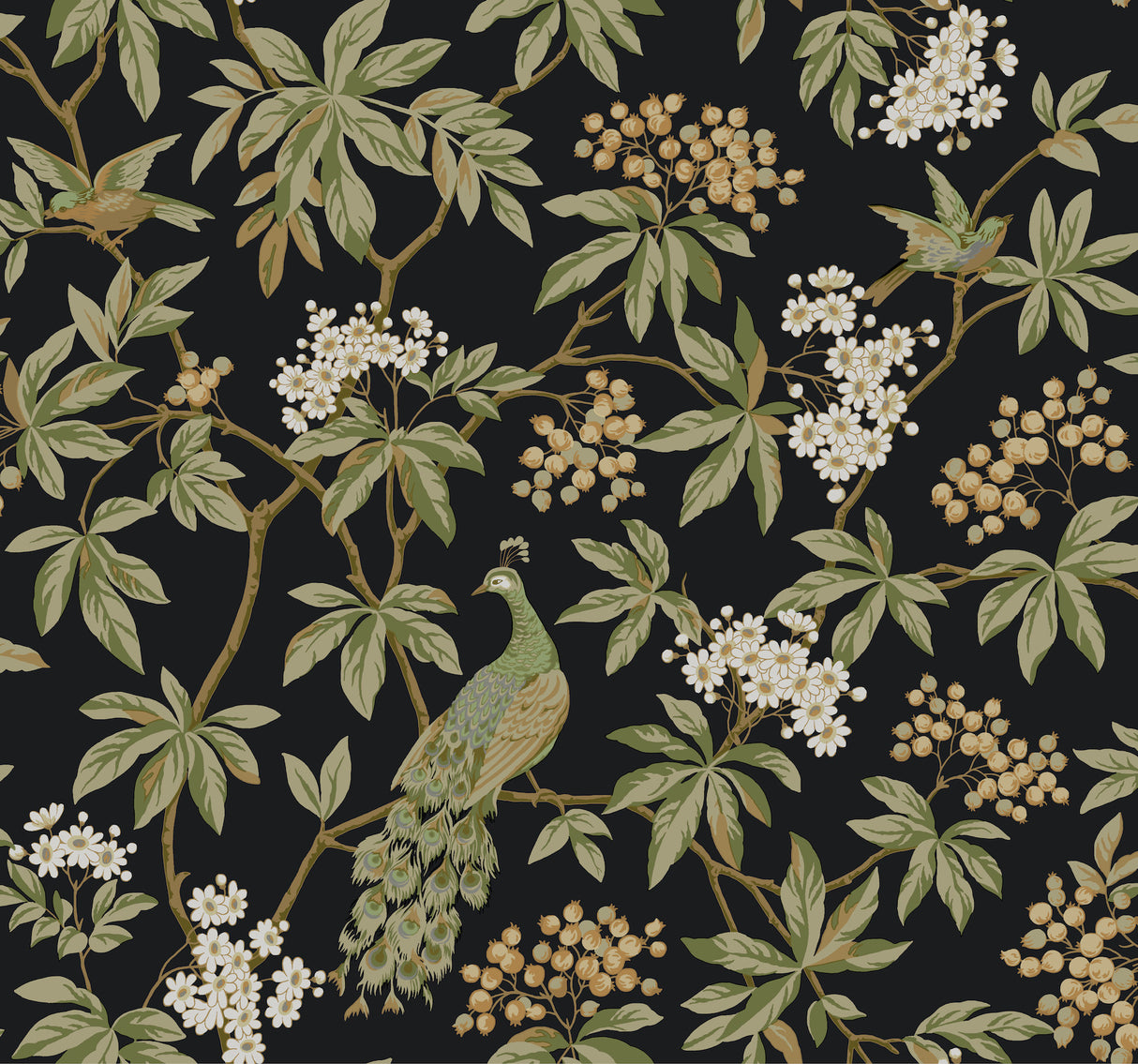 Ronald Redding MX9662 Peacock Estate Black Wallpaper - Eade's Wallpaper