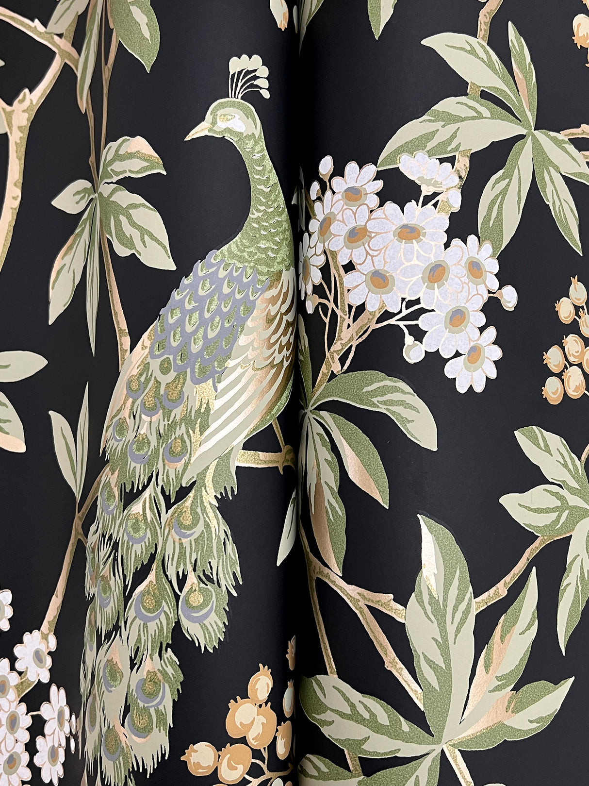 Ronald Redding MX9662 Peacock Estate Black Wallpaper - Eade's Wallpaper