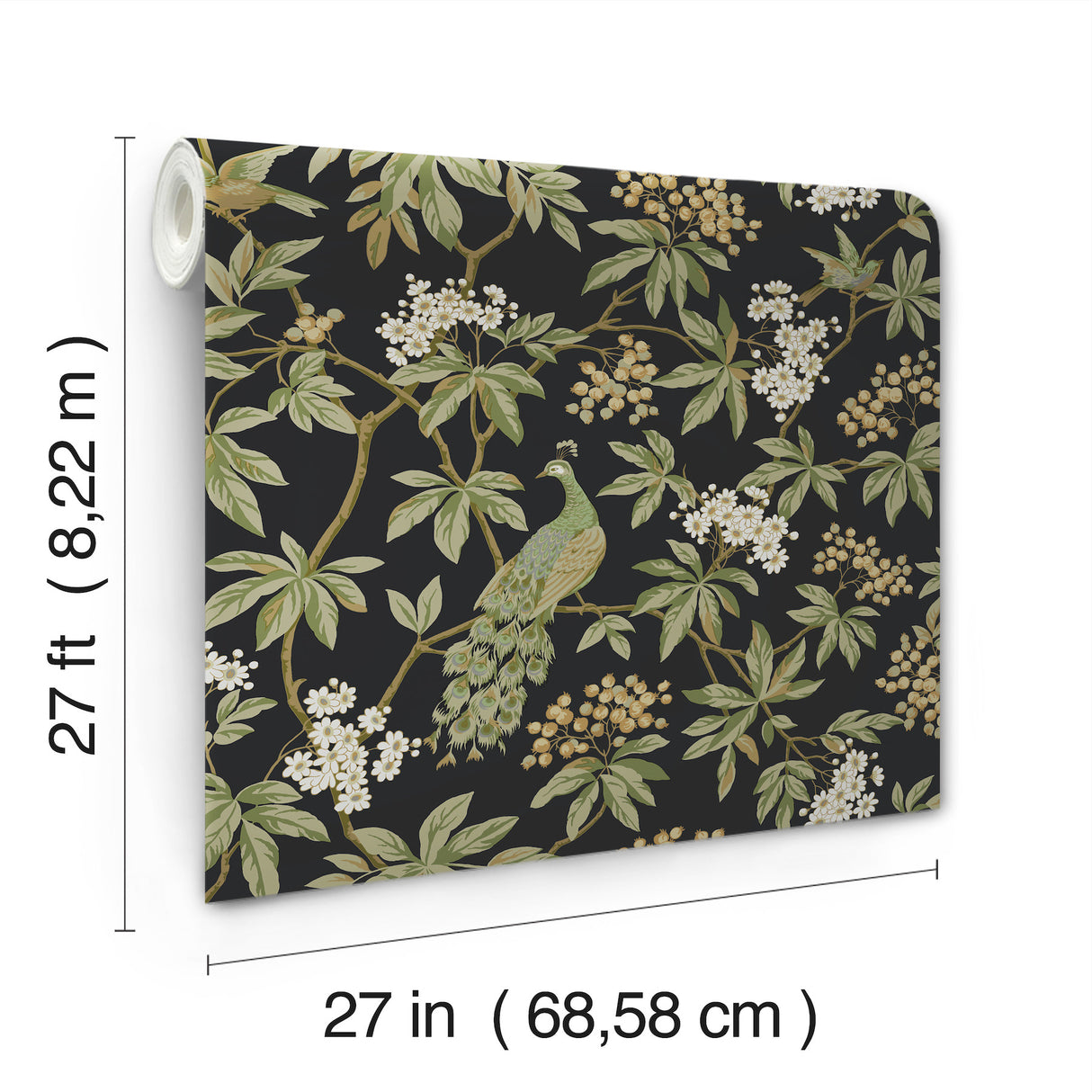Ronald Redding MX9662 Peacock Estate Black Wallpaper - Eade's Wallpaper