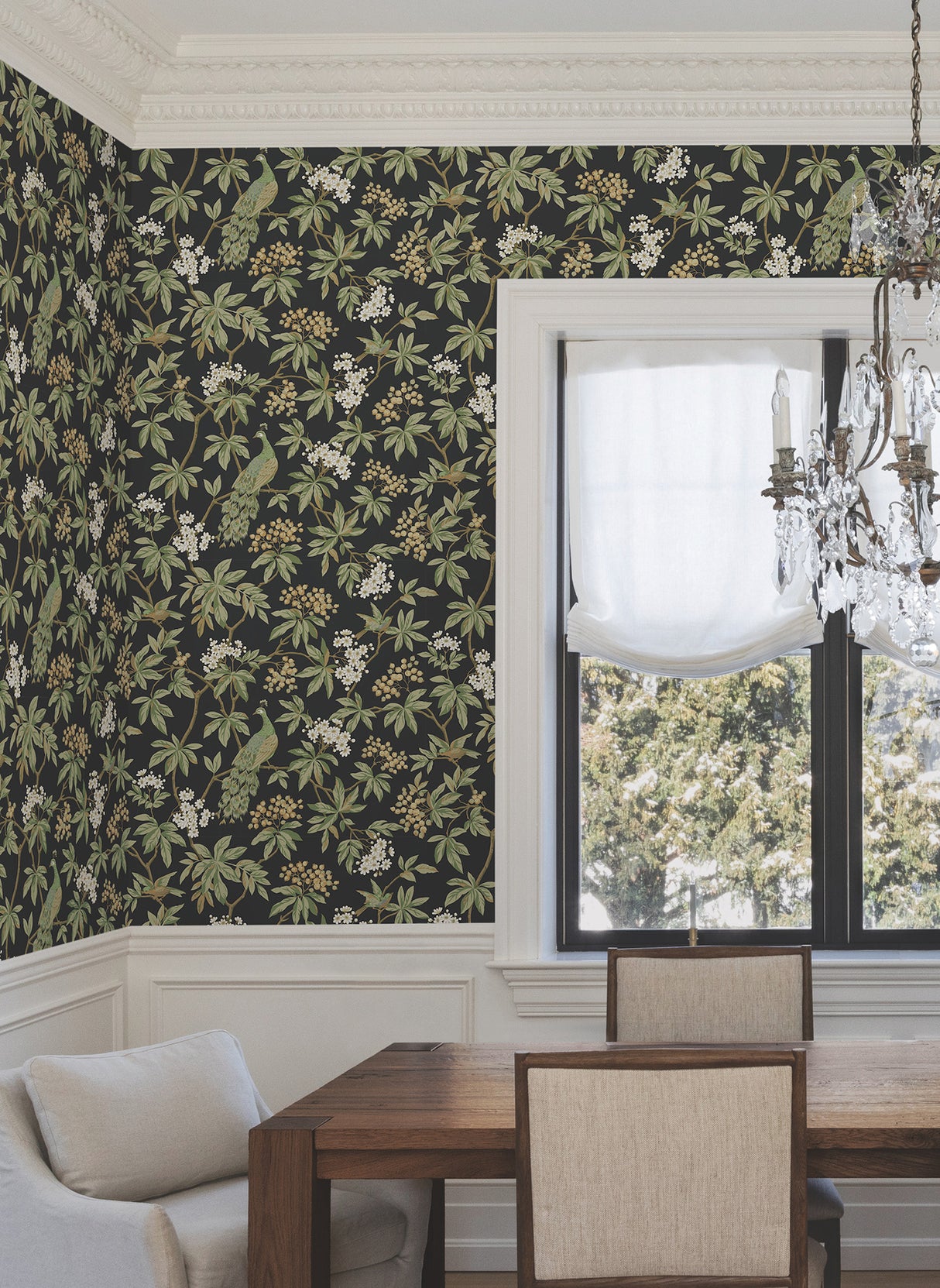 Ronald Redding MX9662 Peacock Estate Black Wallpaper - Eade's Wallpaper