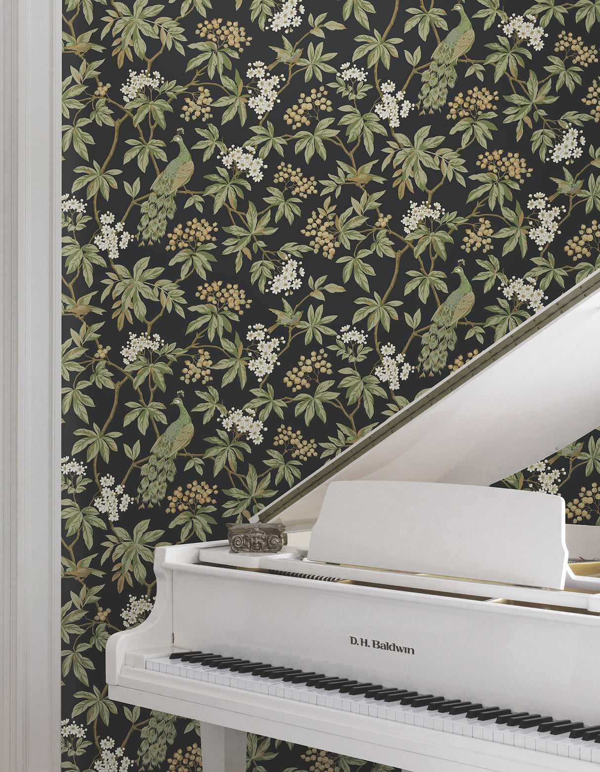 Ronald Redding MX9662 Peacock Estate Black Wallpaper - Eade's Wallpaper
