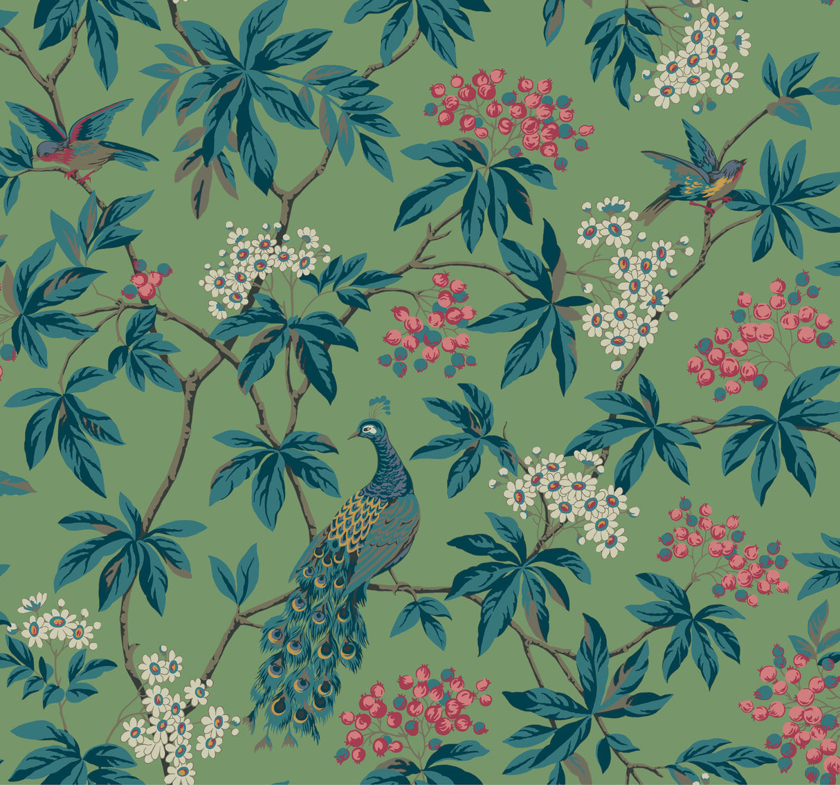 Ronald Redding MX9664 Peacock Estate Green Wallpaper - Eade's Wallpaper