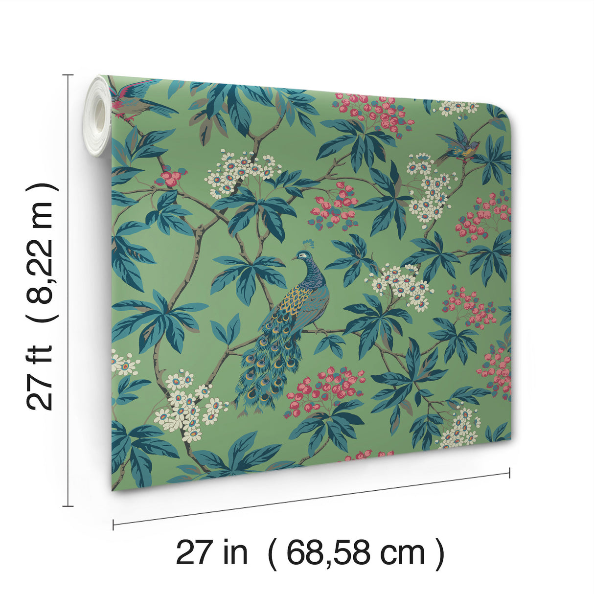 Ronald Redding MX9664 Peacock Estate Green Wallpaper - Eade's Wallpaper