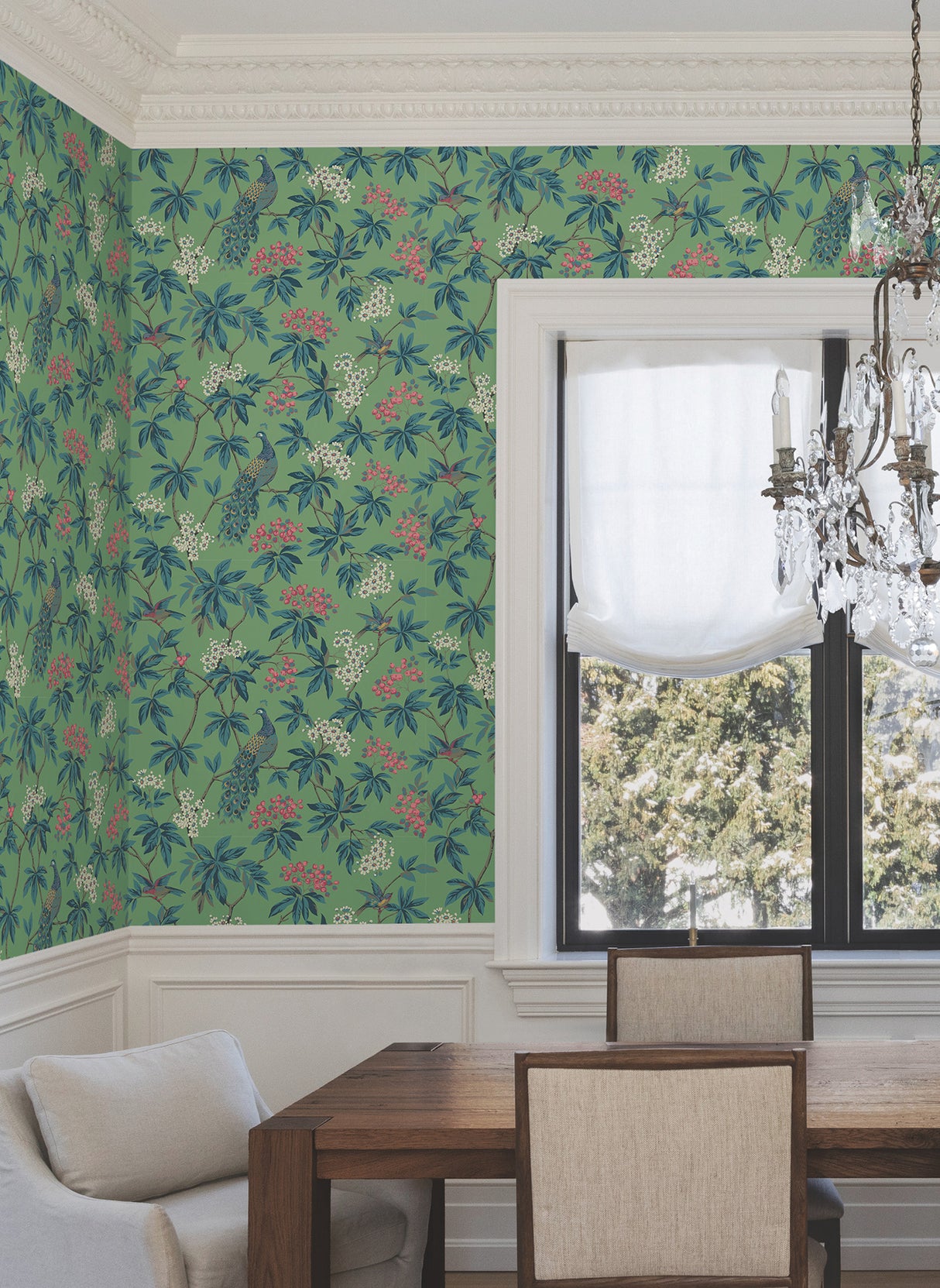 Ronald Redding MX9664 Peacock Estate Green Wallpaper - Eade's Wallpaper