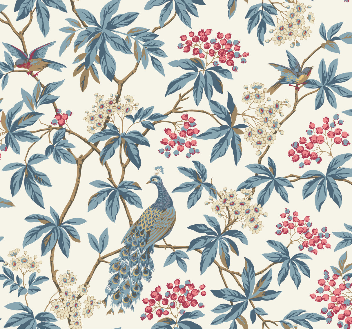 Ronald Redding MX9666 Peacock Estate White Wallpaper - Eade's Wallpaper