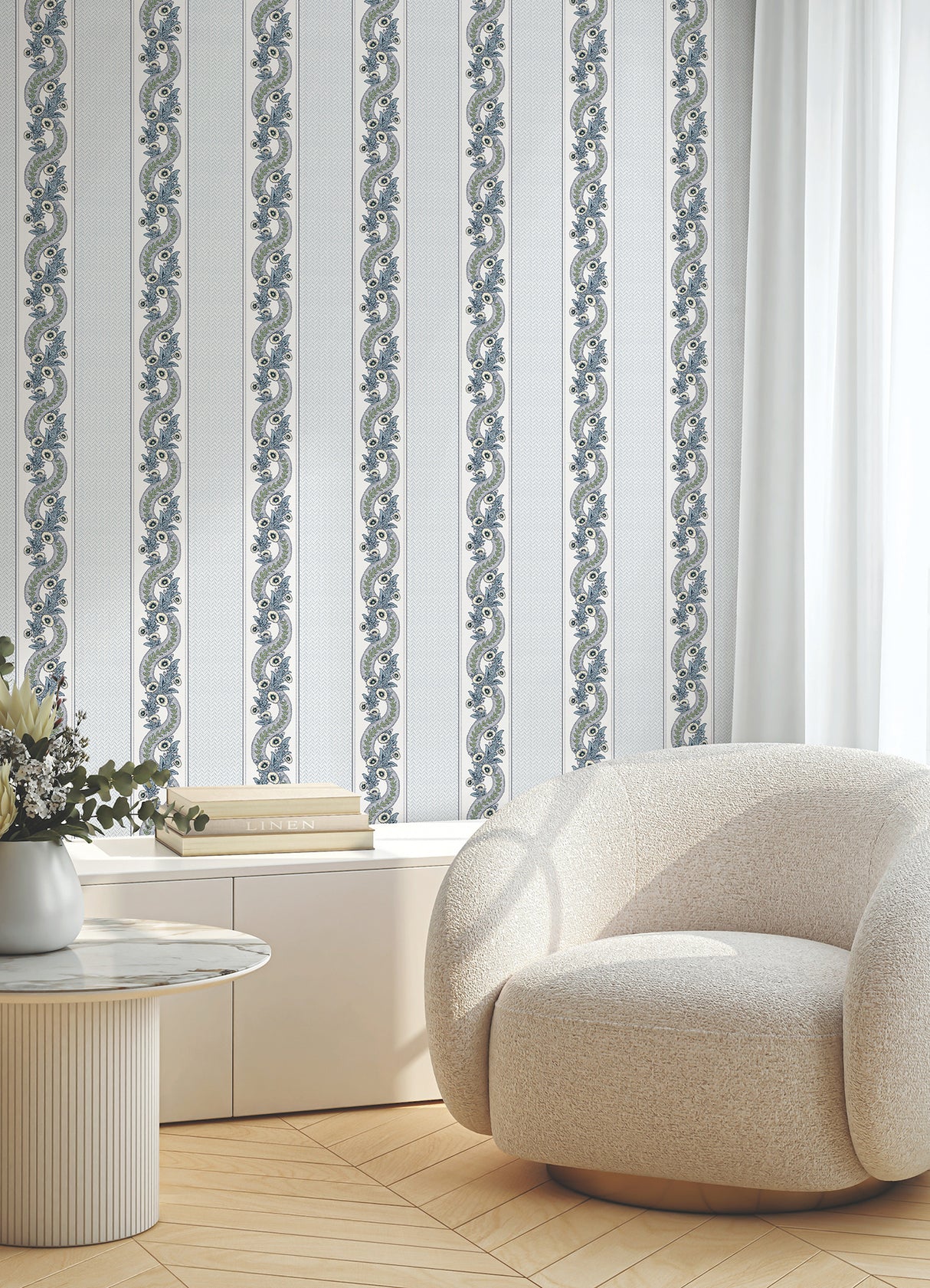 Ronald Redding MX9692 Abbey's Garland Aqua Wallpaper - Eade's Wallpaper