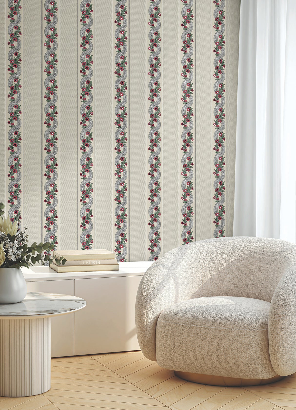 Ronald Redding MX9694 Abbey's Garland Ruby Wallpaper - Eade's Wallpaper
