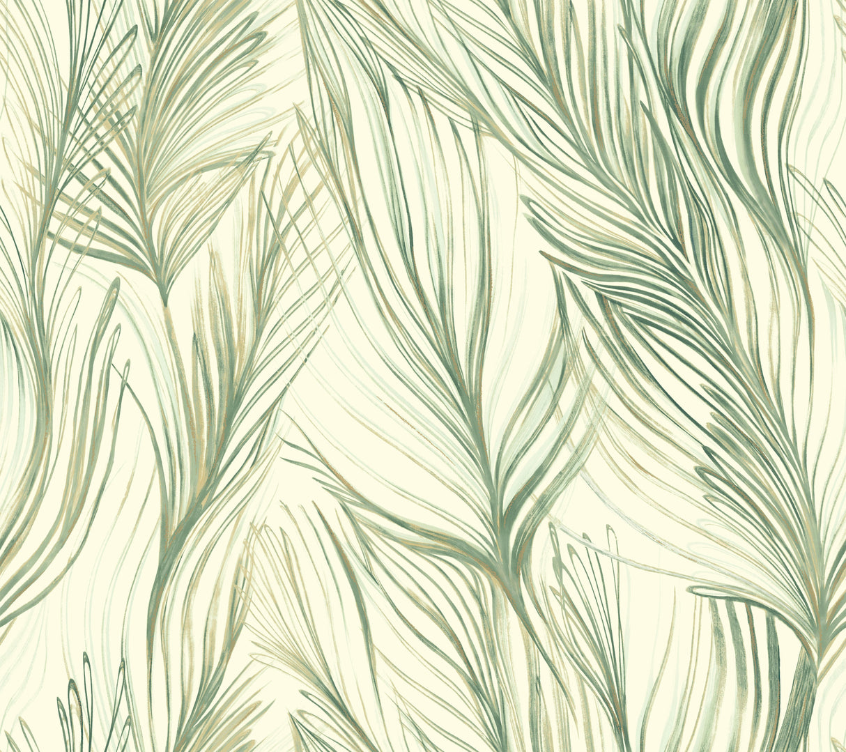 York NA0500 Peaceful Plume Green Wallpaper