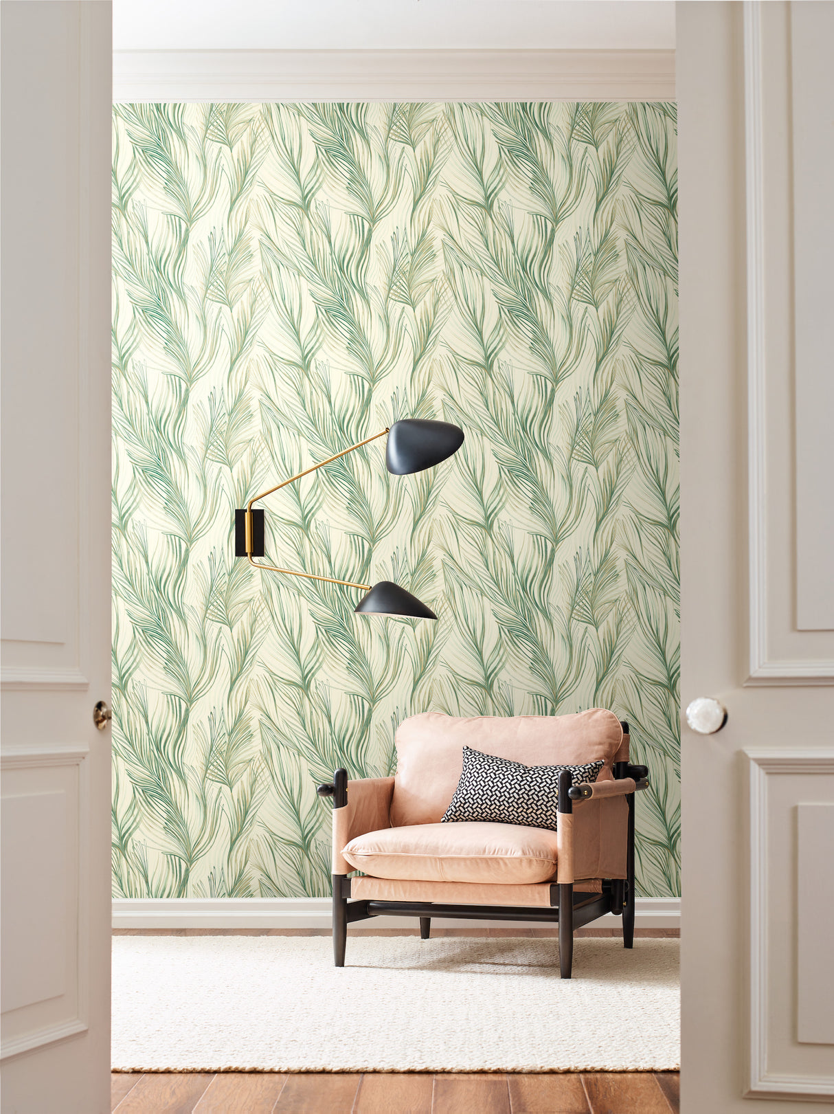 York NA0500 Peaceful Plume Green Wallpaper