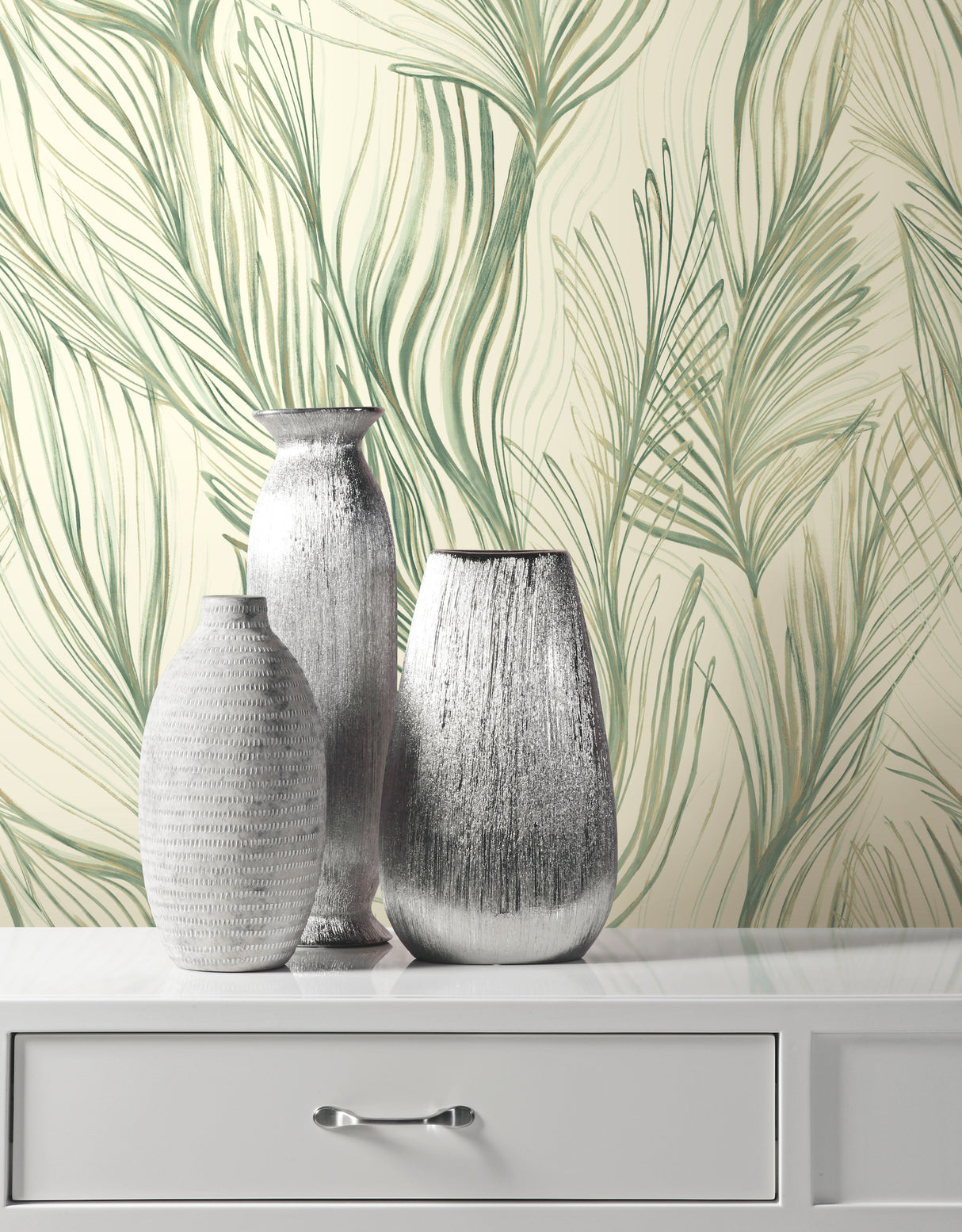 York NA0500 Peaceful Plume Green Wallpaper