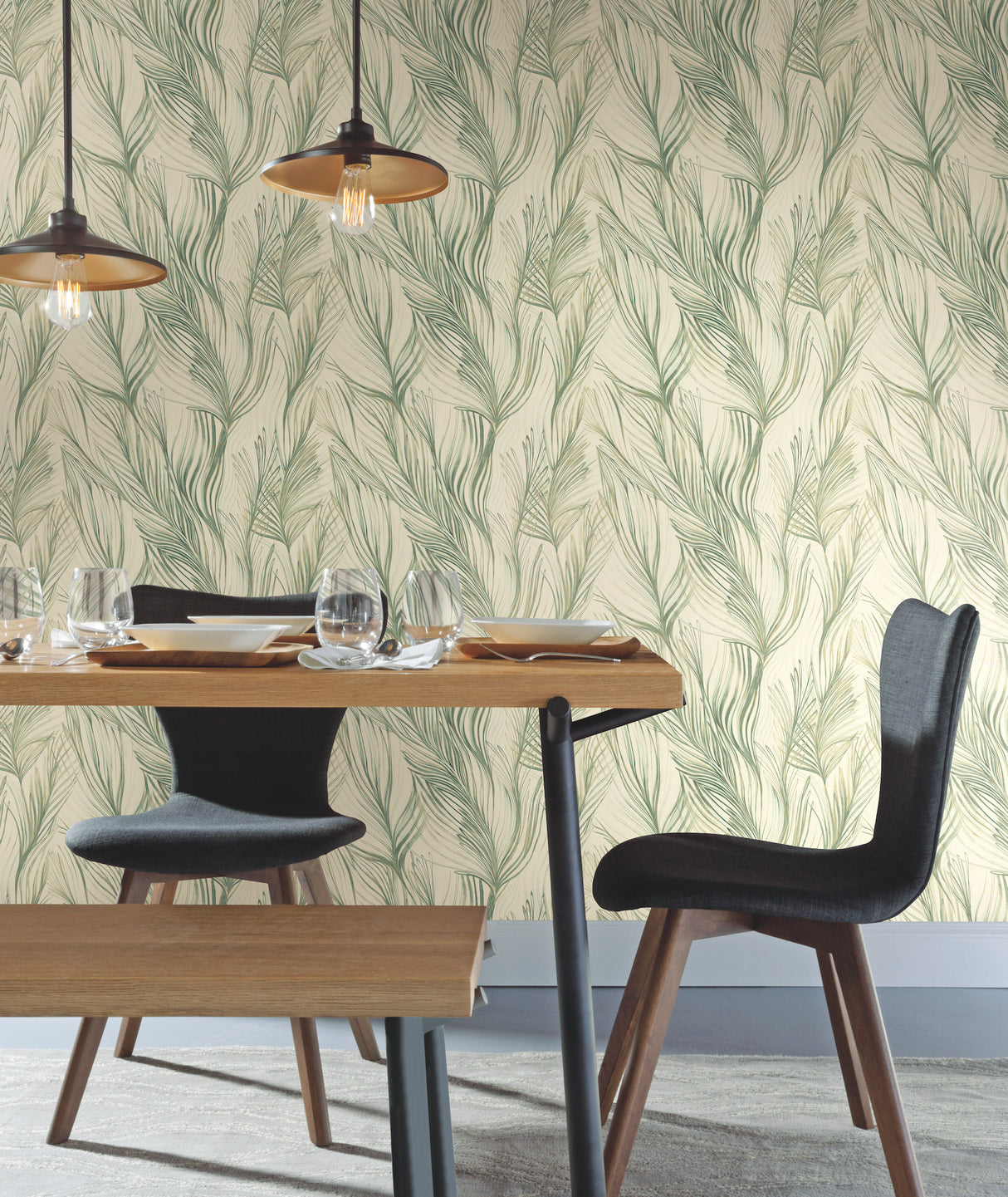 York NA0500 Peaceful Plume Green Wallpaper