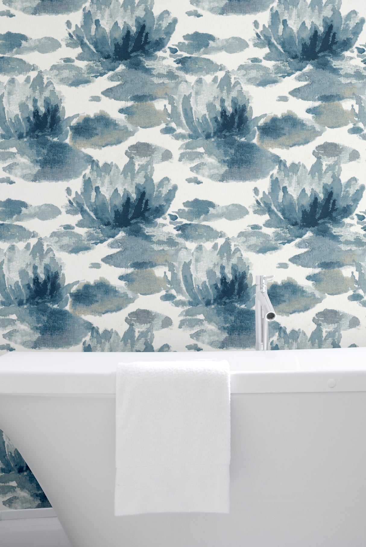 York NA0527 Water Lily Dark Blue Wallpaper