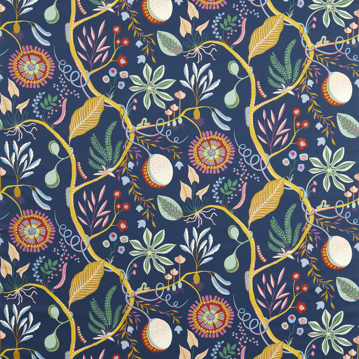 SCION NART121044.SCN.0 JACKFRUIT AND THE BEANSTALK MIDNIGHT Fabric - Eade's Wallpaper