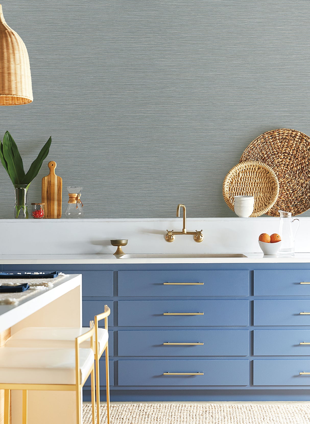 York ND3037N Grass Roots Blue Grey Wallpaper