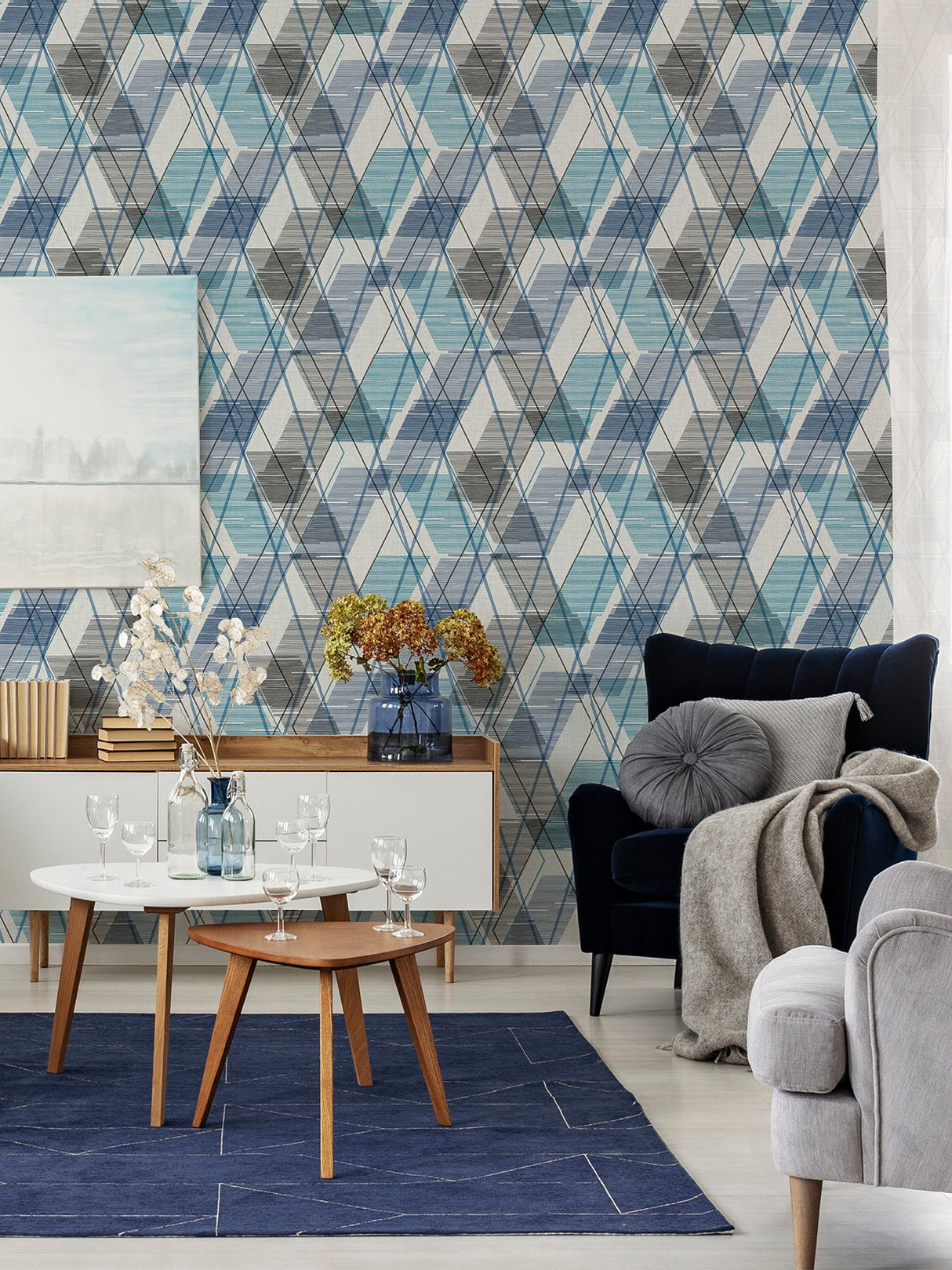 NuWallpaper NUS4373 Blue Wallis Peel & Stick Wallpaper