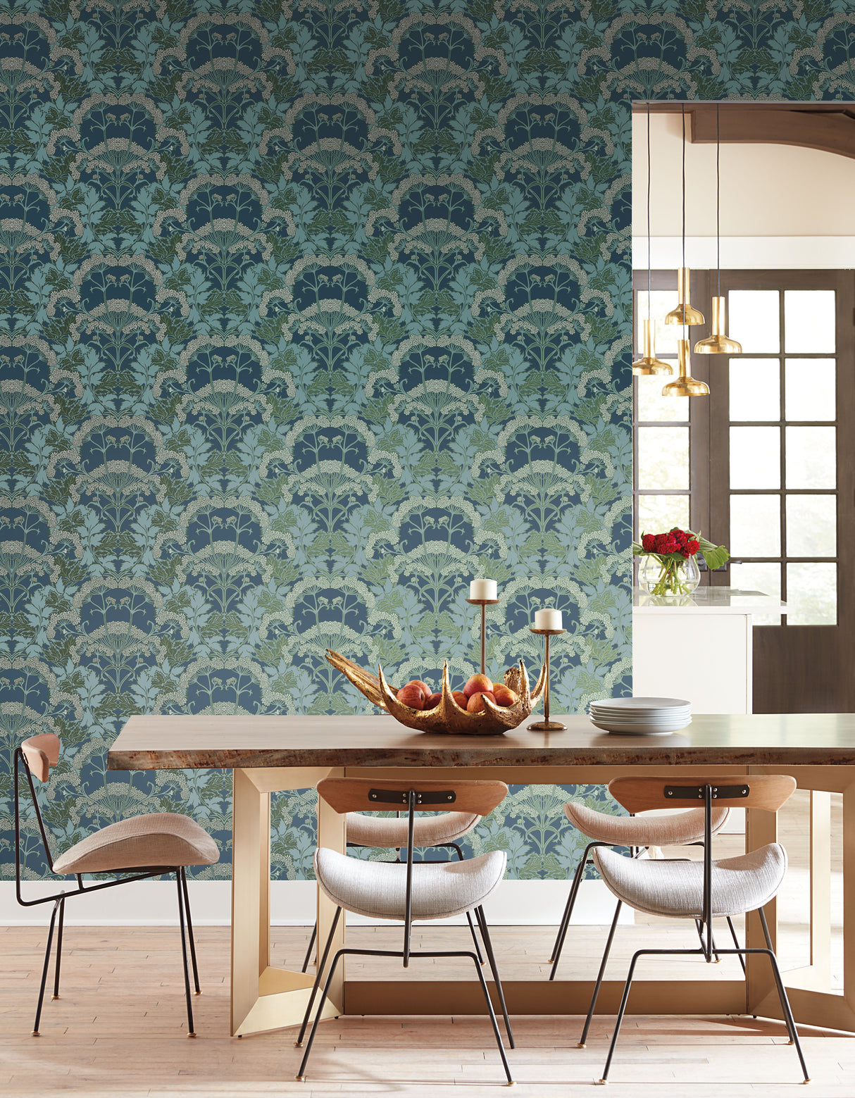 York NV5558 Yarrow Nouveau Blue & Green Wallpaper