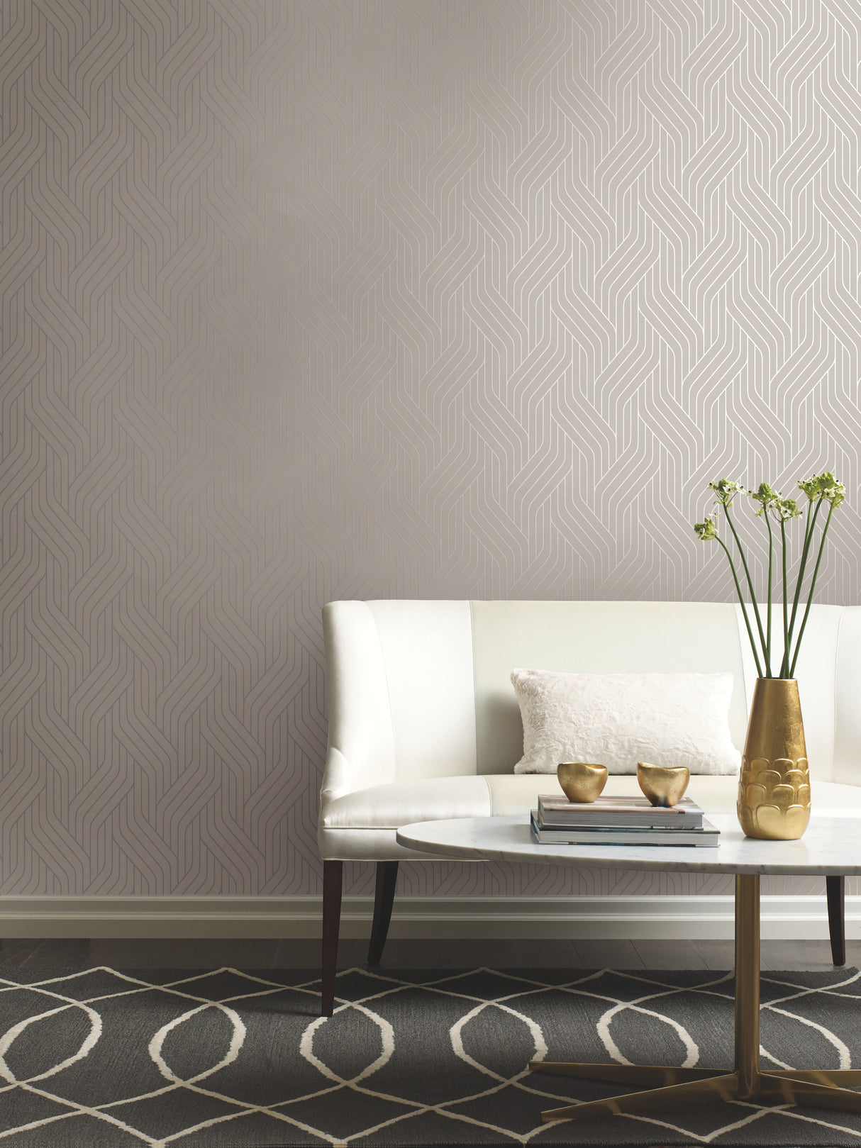York NW3516 Ebb & Flow White & Silver Wallpaper