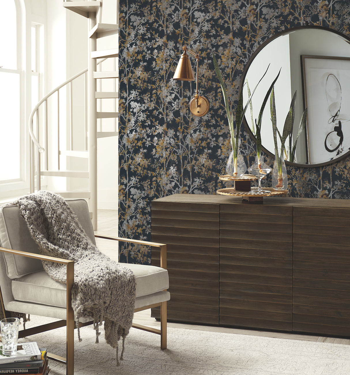 York NW3580 Shimmering Foliage Black Wallpaper