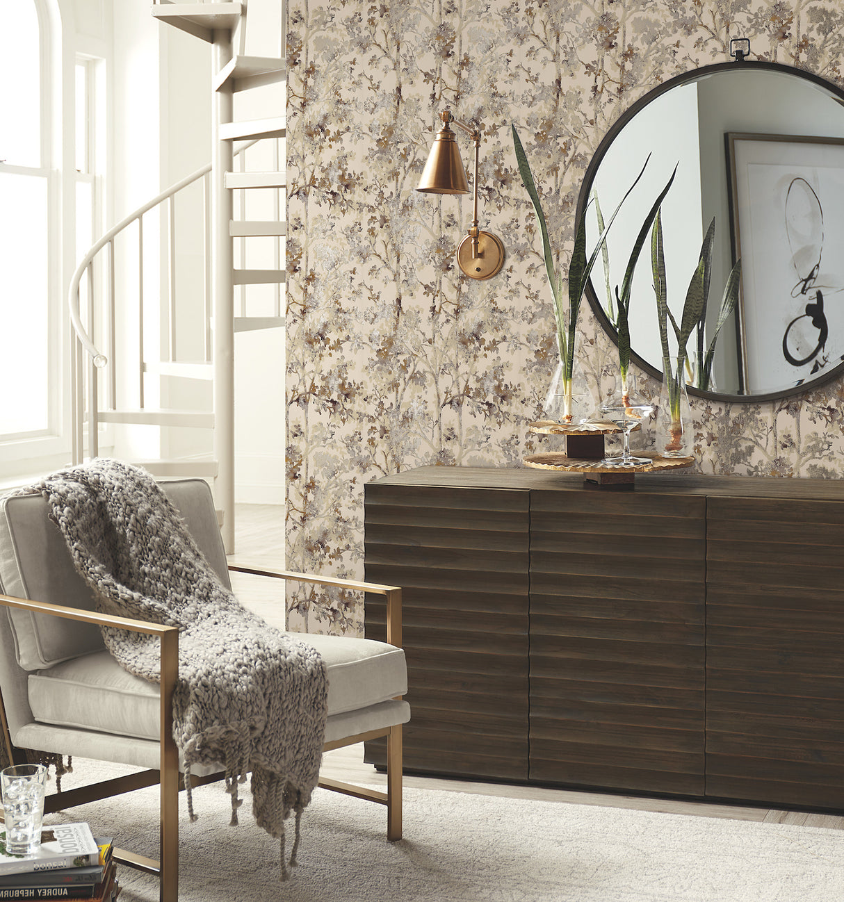 York NW3584 Shimmering Foliage Khaki Wallpaper