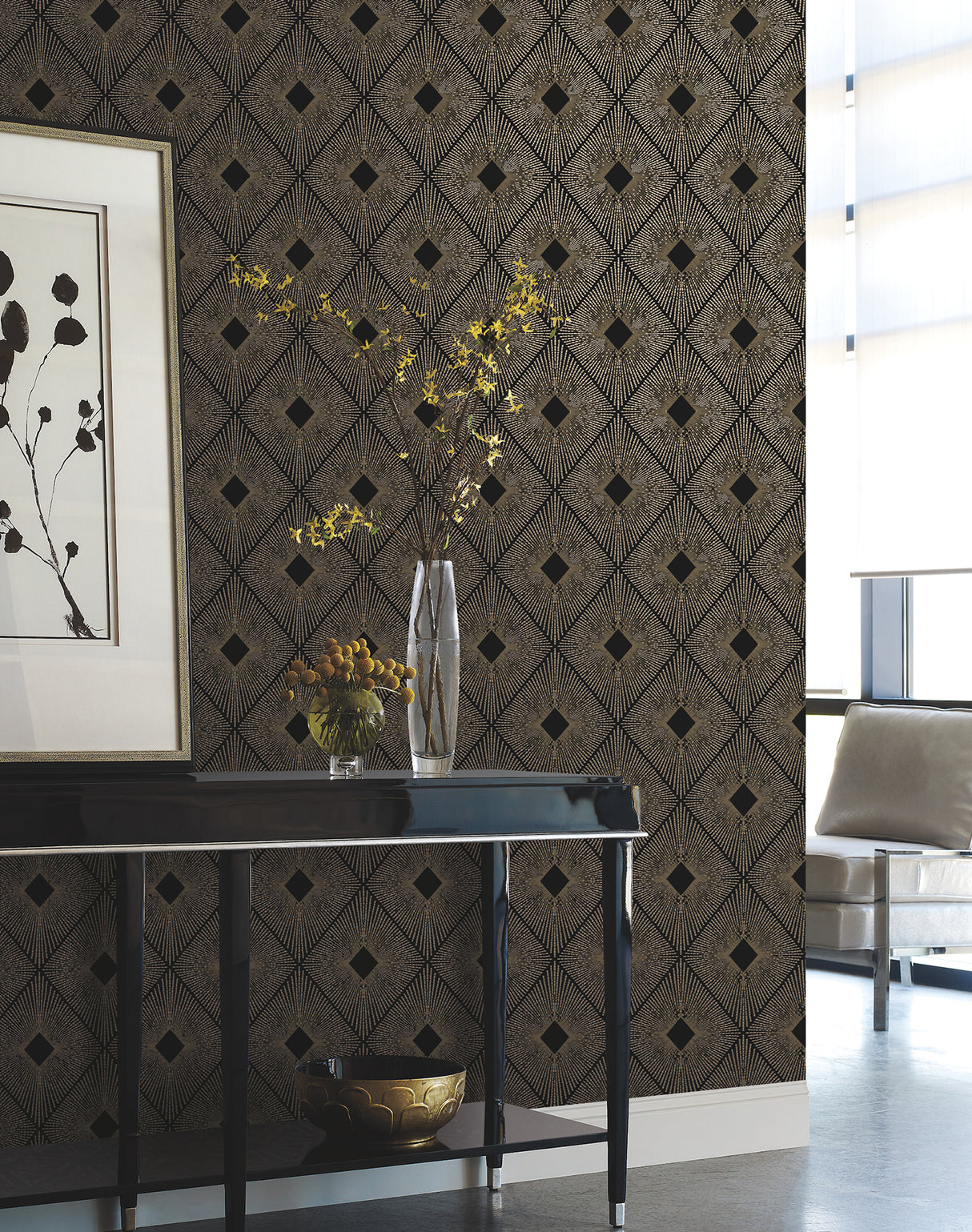 York NW3593 Harlowe Black & Gold Wallpaper