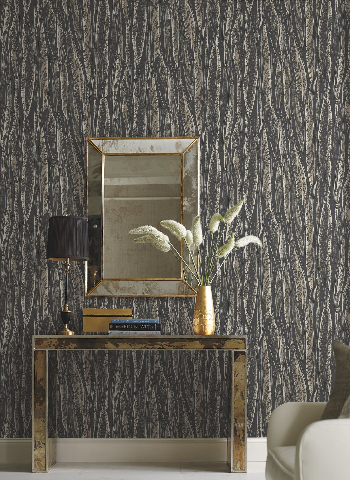 York OG0580 Native Leaves Black Wallpaper