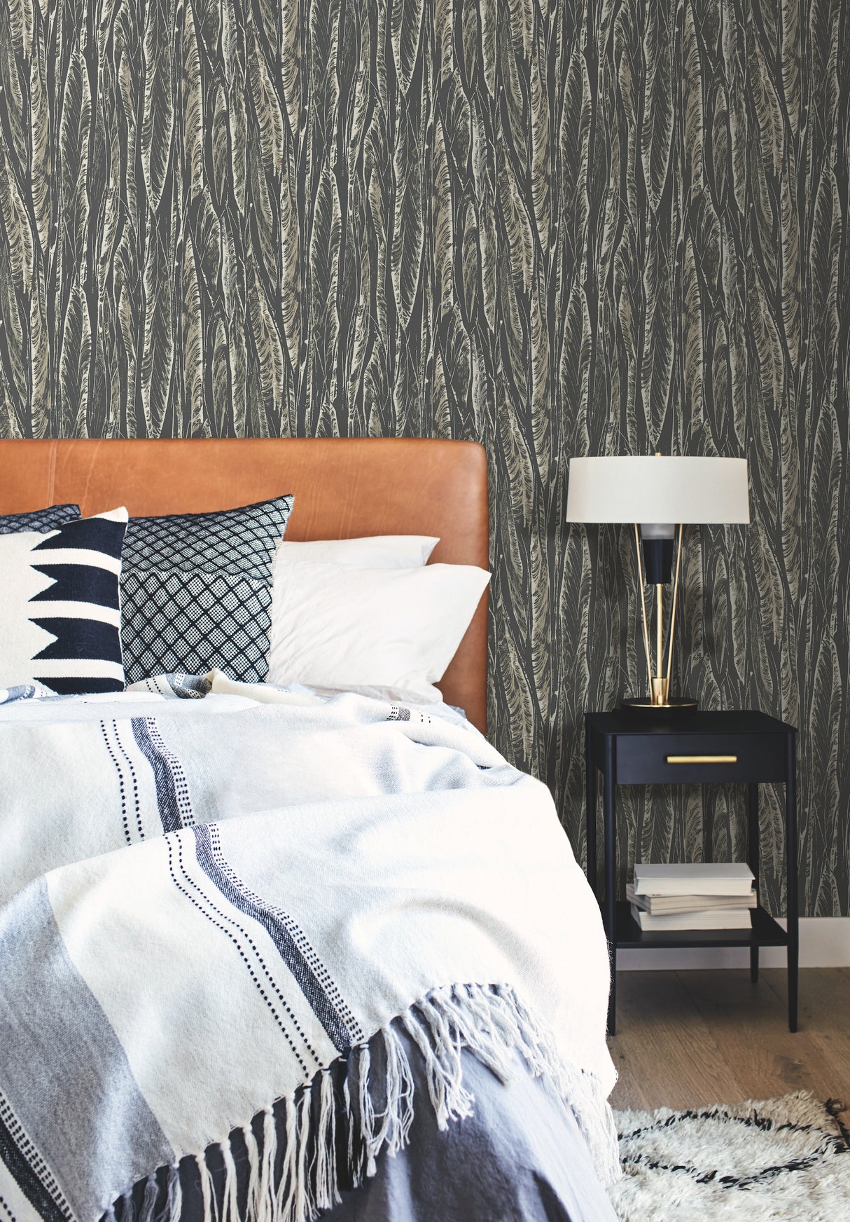 York OG0580 Native Leaves Black Wallpaper