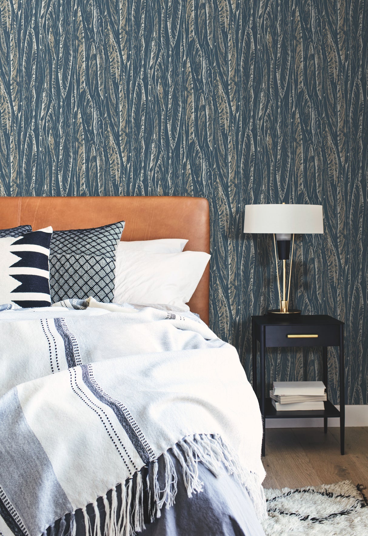 York OG0581 Native Leaves Navy Wallpaper