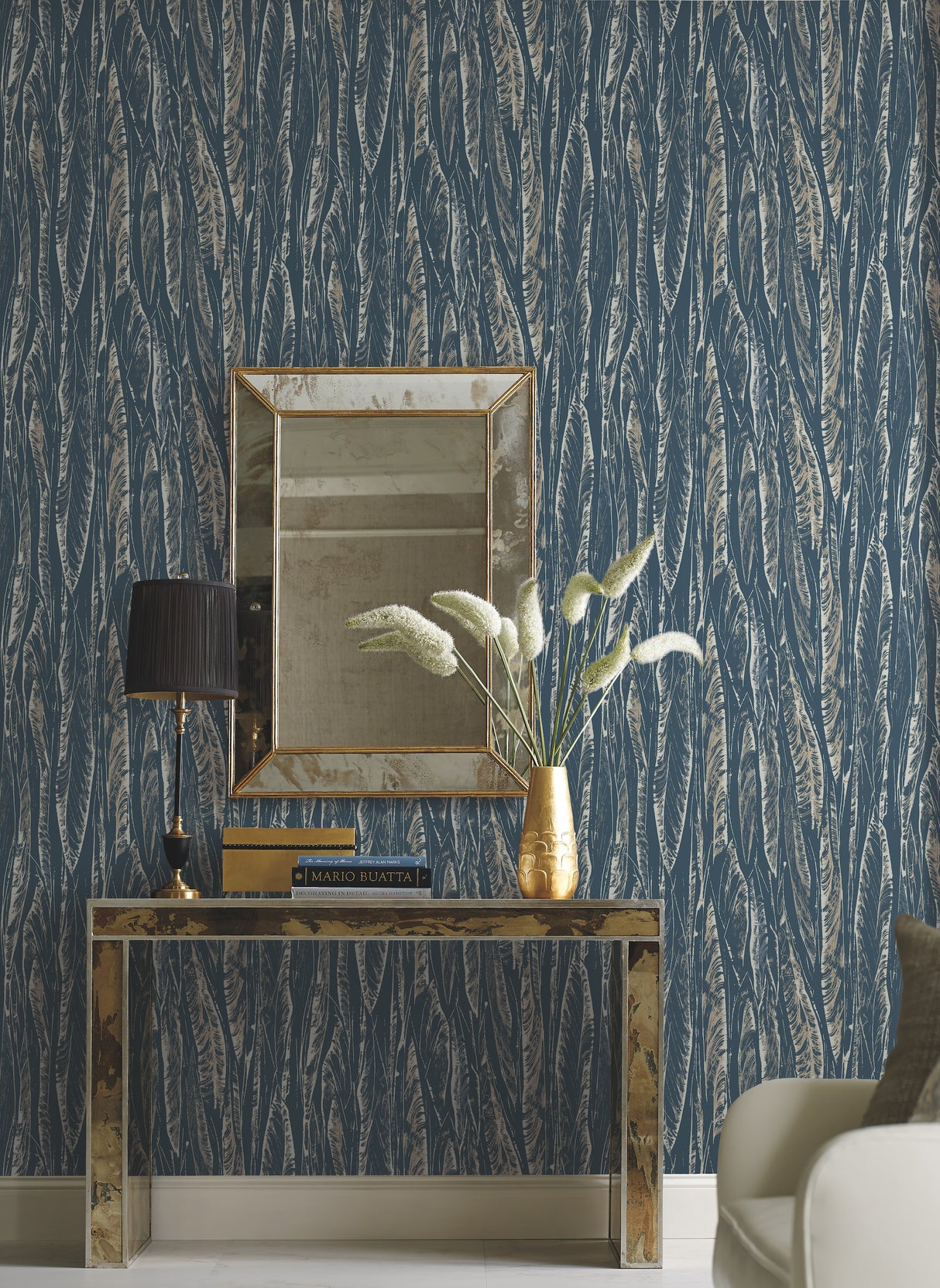 York OG0581 Native Leaves Navy Wallpaper