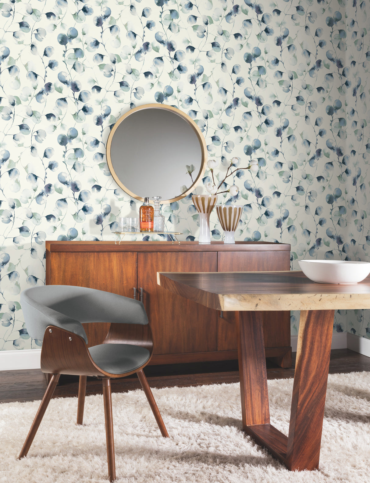 York OG0593 Eucalyptus Trail Blue Wallpaper