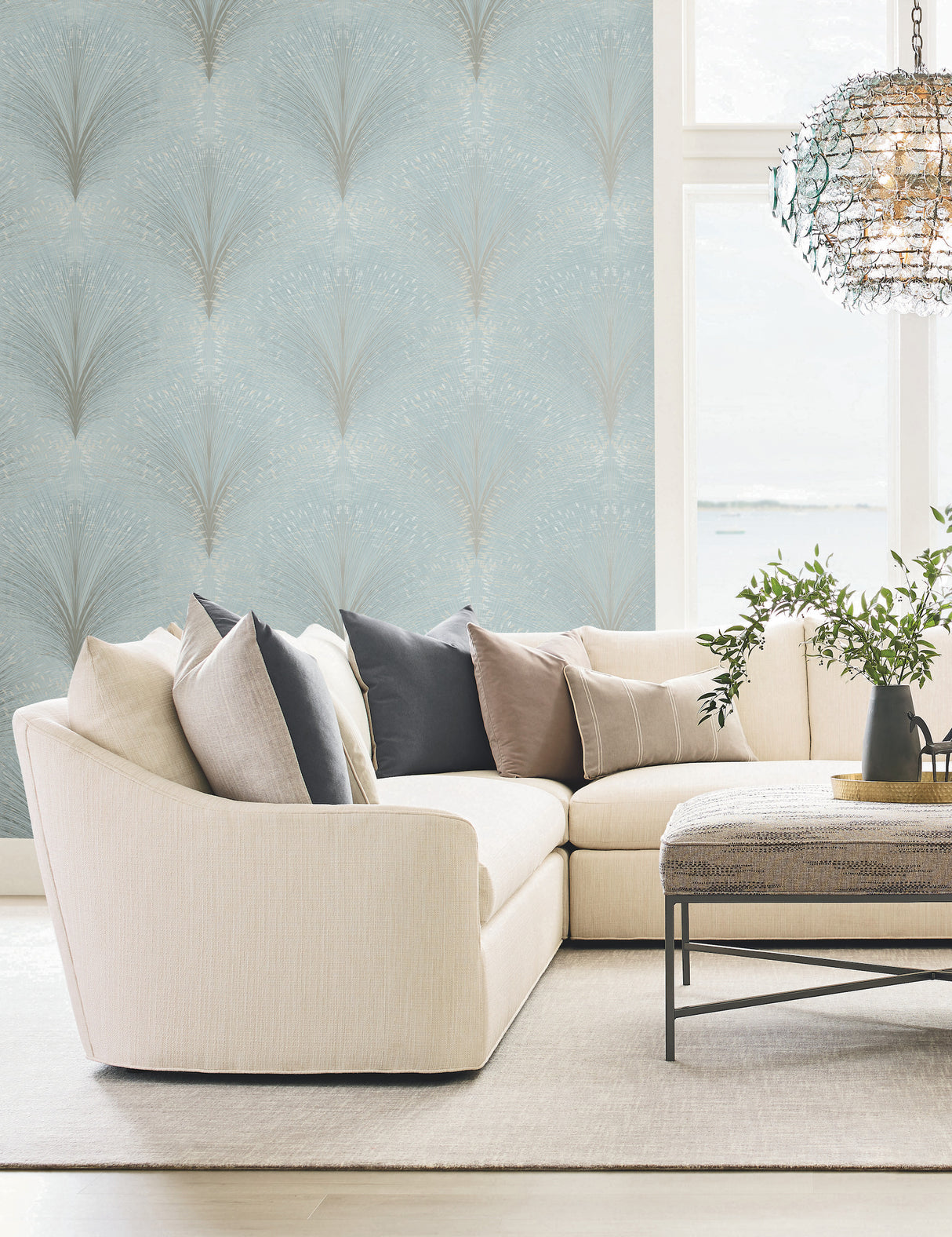 York OI0685 Papyrus Plume Sky Blue Wallpaper