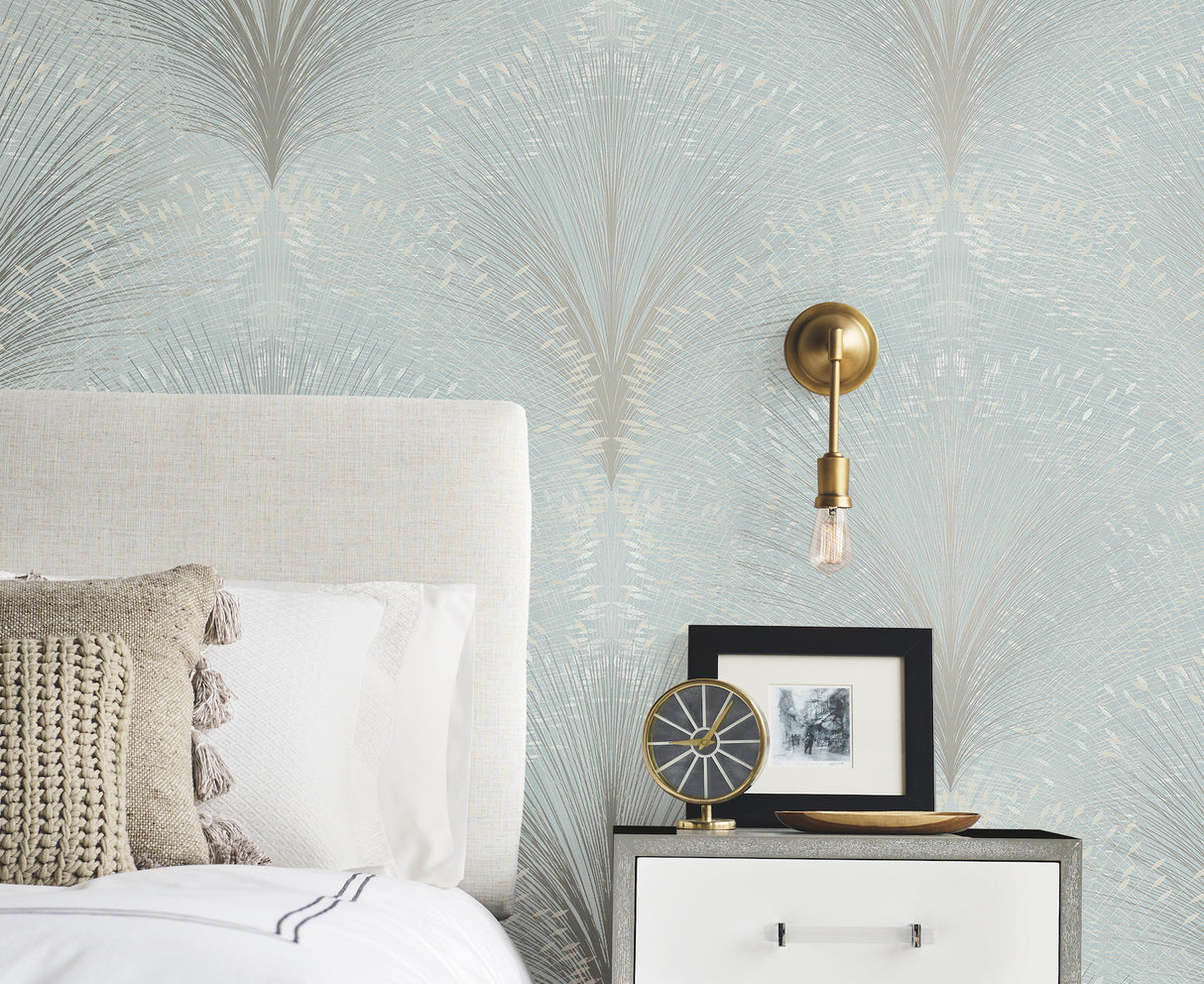 York OI0685 Papyrus Plume Sky Blue Wallpaper