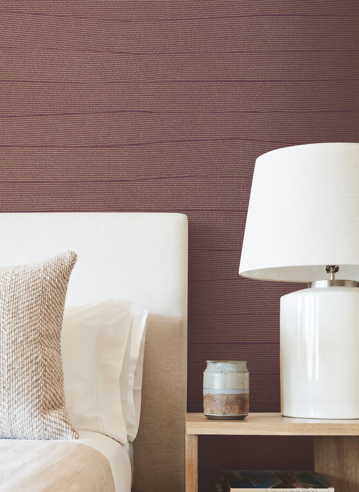 York OI0691 Natural Grid Mulberry Wallpaper